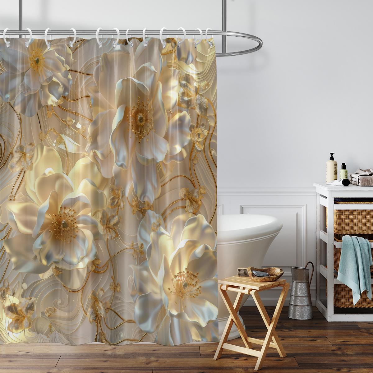 

1 шт. 3D рельефная шторка для душа с цветочным принтом, водонепроницаемая, с 12 крючками, для ванной комнаты, душа, ванны, для домашнего использования 180x180cm