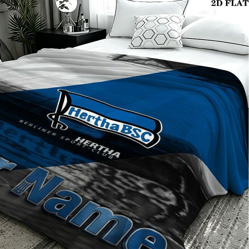 1PC Hertha BSC Custom Name Patterned Flannel Blanket Suitable For All Seasons for Home Decor Warmth and Comfort Gifts Holiday Present