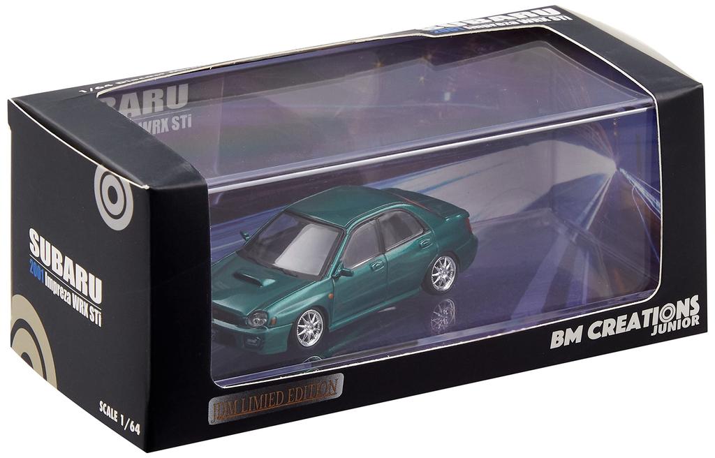 BM CREATIONS Scale Subaru Impreza WRX 2001 Custom Green JDM LHD Finished Model 1/64 (64B0071)
