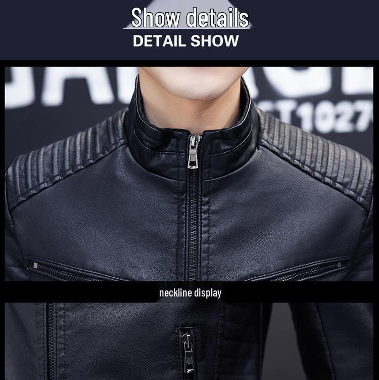 Men's Slim Fit PU Leather Jacket - Spring/Autumn Korean Style Stand Collar Outerwear