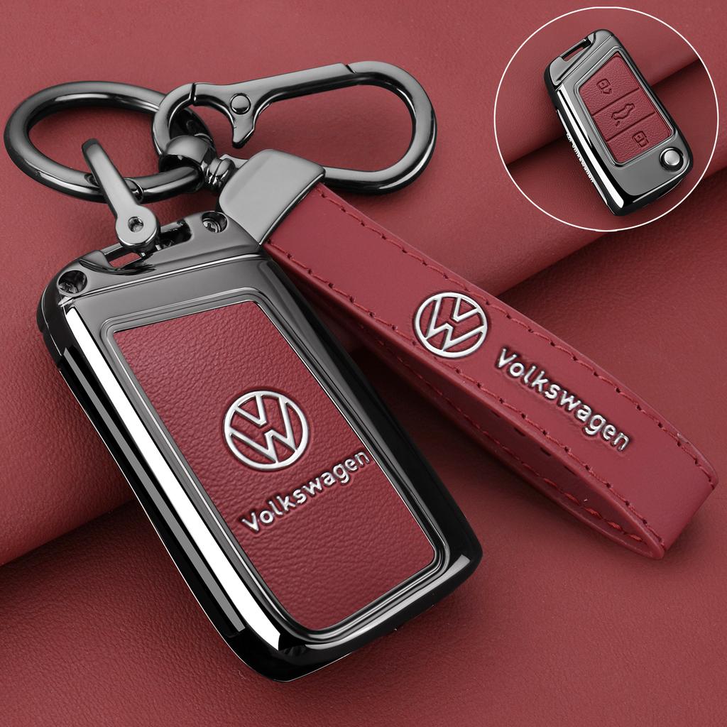 For VW Zinc Alloy Leather Car Key Case Protection Cover Shell Fob for VW Volkswagen Golf 7 MK7 Tiguan MK2 T-roc T-cross Access