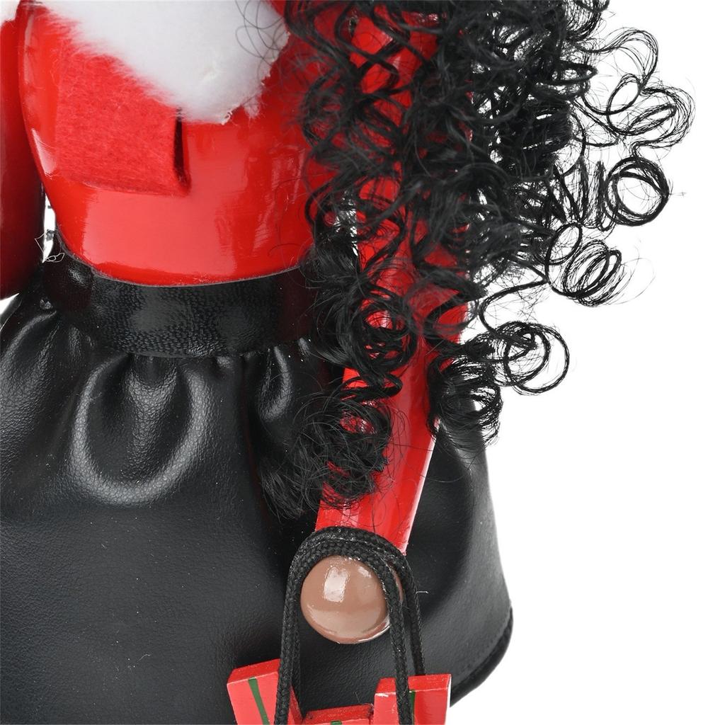 Christmas Shopping Lady Nutcrackers with Curly Hair Wood Figurine Decoration Ornament for Festival Home Tabletop Decors