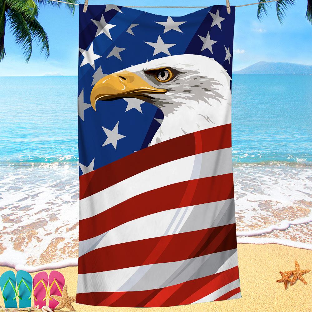 Série Drapeau Américain polyester imprimé numériquement fibre superfine polaire double face Serviette de bain pour vacances à la plage, serviette de plage