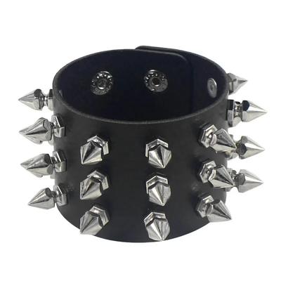 PU Leather Studded Bracelet Punk Spike Rivets Cuff Black Wristband Bracelet For Rock - Themed Events