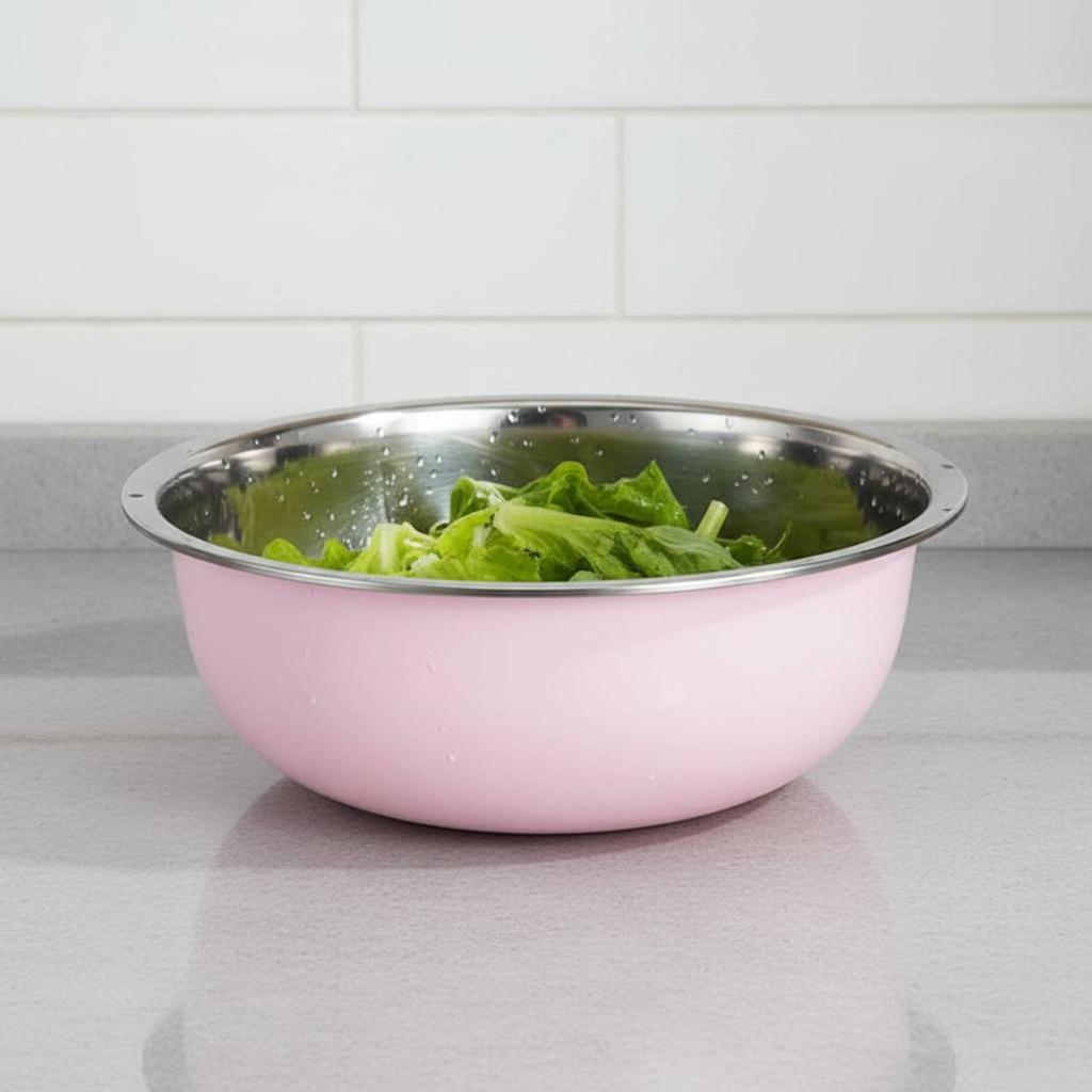 5 Pieces Bowl Set with Colander Multicolor Metal Wash Bowls Nested Stainless Bowls Nestable Design Colorful Kitchen Bowl Set