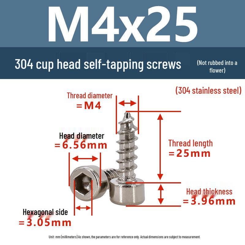 304 Pan Head Self-Tapping Coarse Thread Screw M1.7-M6 with Hex Socket
