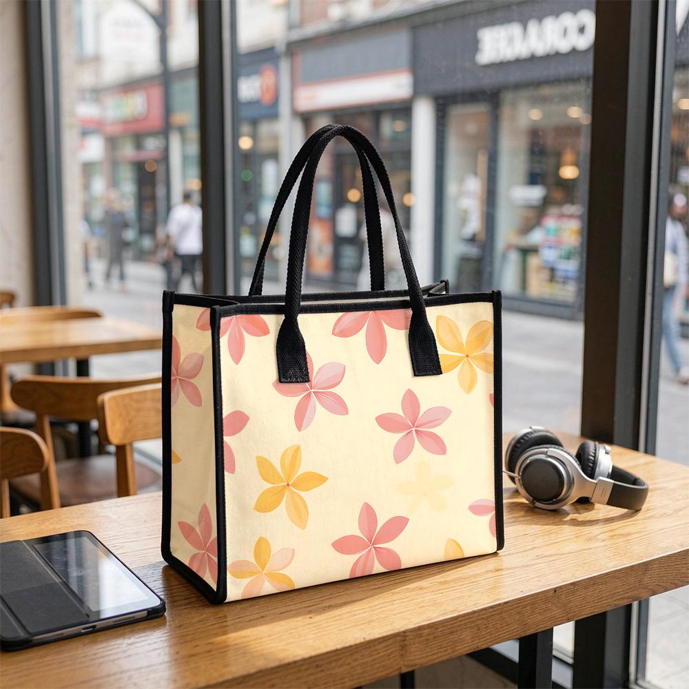 Cute Floral Printed Canvas Tote Bag Casual Daily Shopping Handbag for Ladies