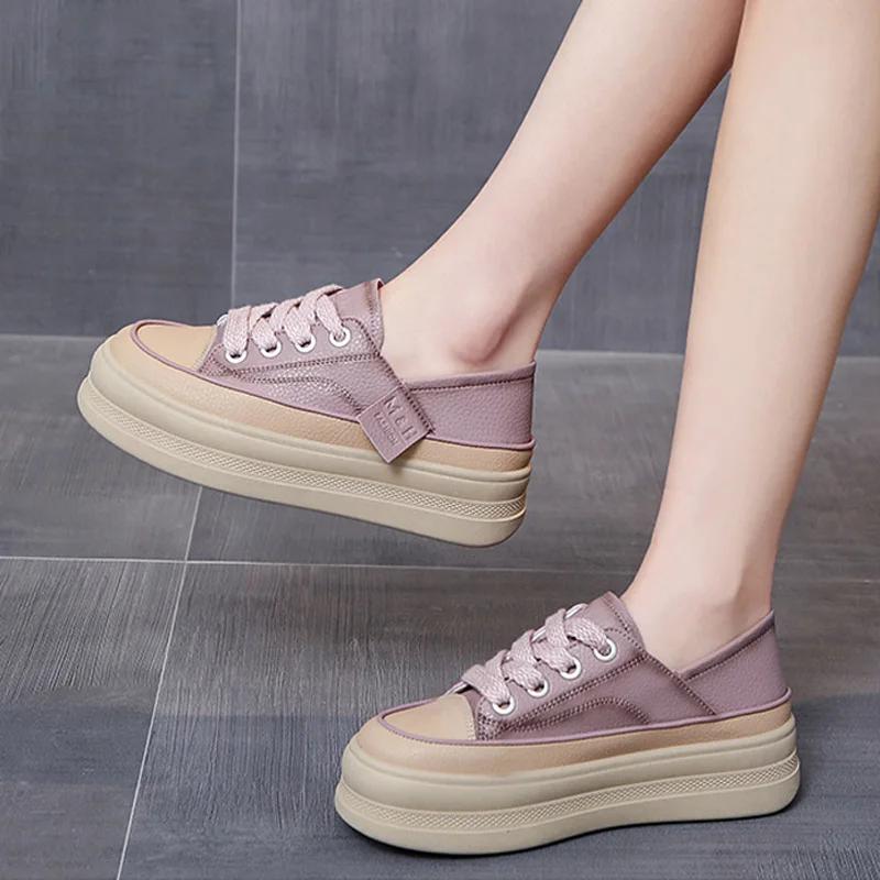 Neue Plateau-Sneaker Damen Herbst Trainer Atmungsaktives Leder Dünne Schuhe Mode Dicke Sohle Lässige Sportschuhe Klobige Sneaker