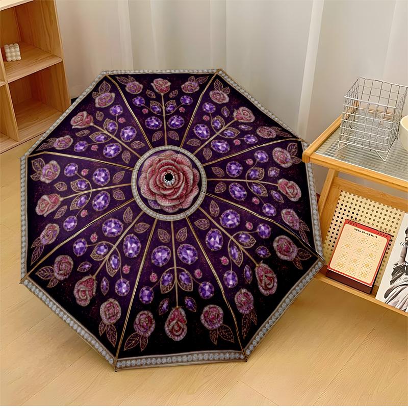 

Purple Floral Mandala (2) Theme Automatic Umbrella Compact 8-Rib Design Sturdy Construction Durable Umbrella Stylish Accessory