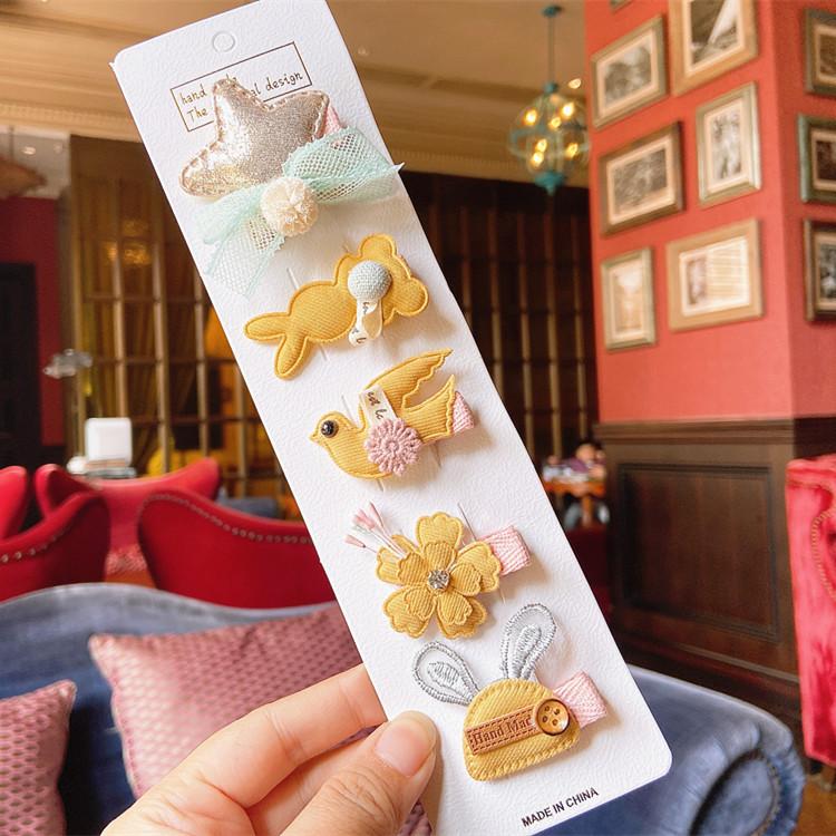 5 Pieces Set Cute Baby Handmade Cartoon Hairpin Lovely Little Girl Flower Side Clip Children Hair Accessories Kids Hair Clips