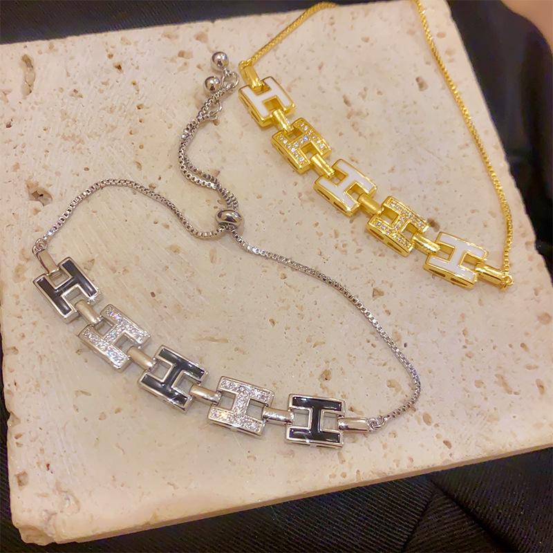 18K Gold-Plated Zircon Letter Bracelet - Light Luxury, High-End Fashion Bangle for Women