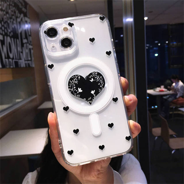 Wireless Charge Batterfly Love Heart Phone Case For Iphone 14 13 12 11 Pro Max 14 Plus 14pro Shockproof Bumper Soft Clear Cover