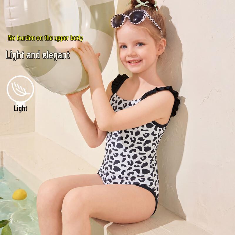 Traje de baño de una pieza con estampado de leopardo ASK JUNIOR para niñas, resistente al sol y al cloro