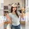 Pure Lace Low Crew Neck Short Sleeve T-Shirt Women's Summer New Clavicle Button Slim Fit Bottom Shirt Top