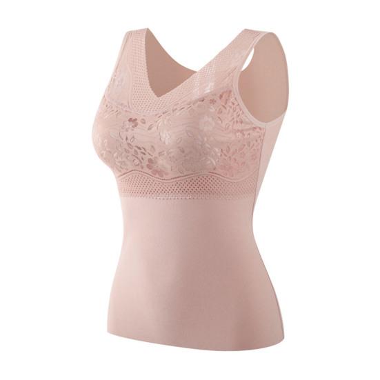 Thermal Tank Top for Women V Neck Sleeveless Camisole Top with Padded Bra Winter Warm Undershirt High Stretch Base Layer