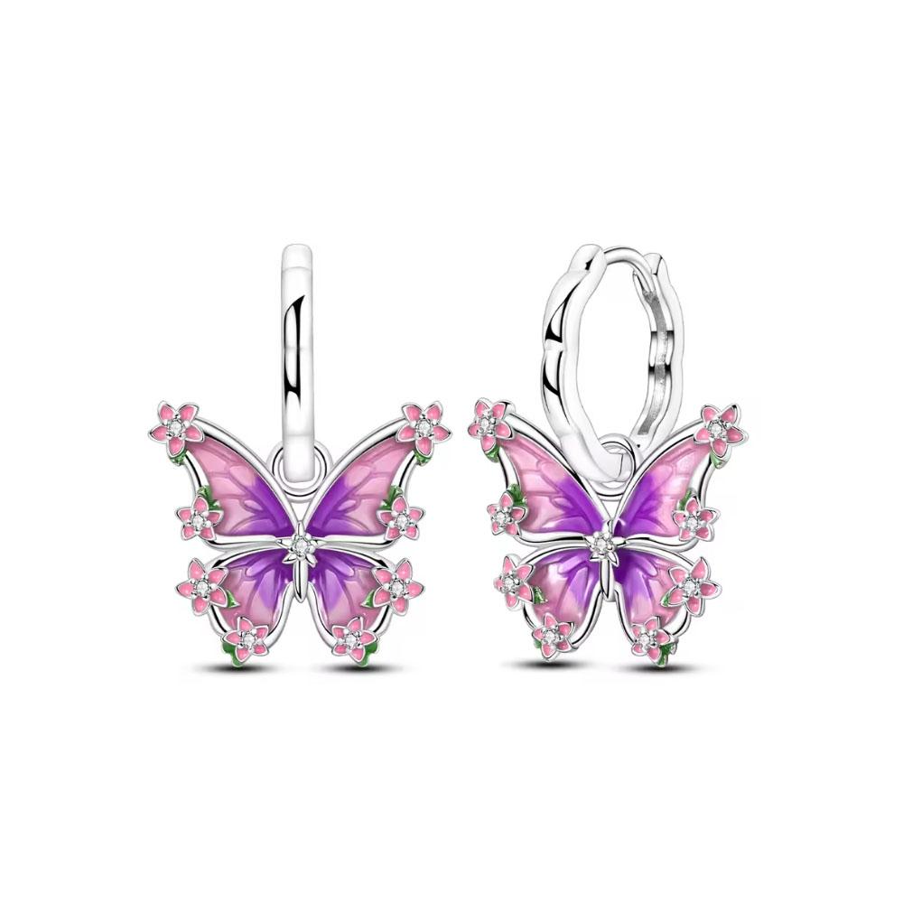 Spring Series Butterfly Pendant Clip Beads Earrings 925Silver Colored Inlaid Stone Fit Exquisite Bracelet Women DIY Jewelry Charm