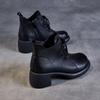 Cowhide Handmade Retro Medium Heel Short Women's Autumn New Lace-up Mother Leather Shoes Genuine Leather Martin Single