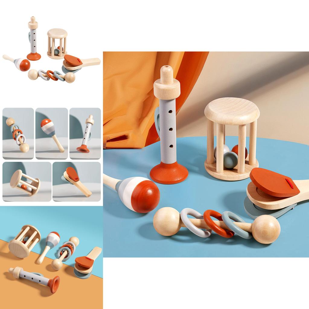 Wooden Baby Rattle Toy Set With Handheld Bell For Early Education And Comfort