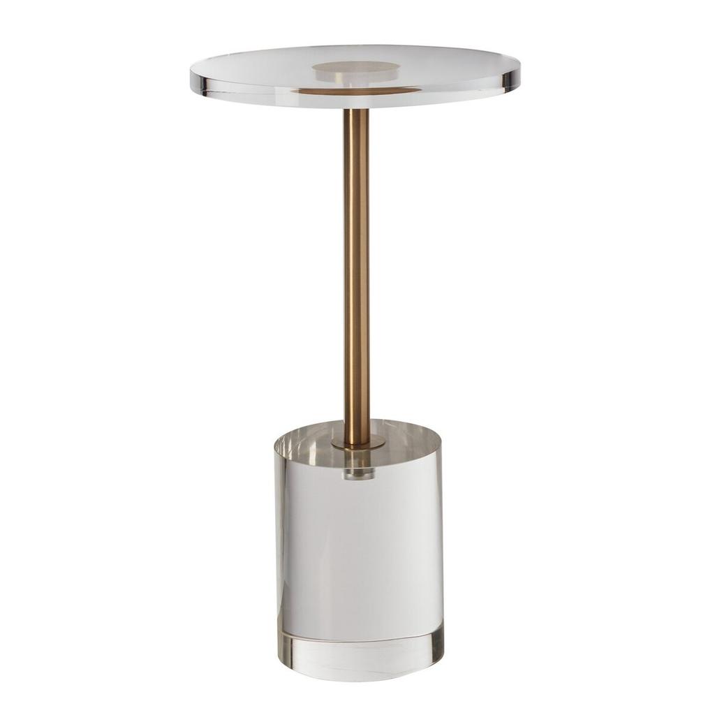 Clear Acrylic End Table, Acrylic Side Table with a Solid Base, 11.9 X 11.9 Inch Round Tabletop, 21.4 Inch High, for Coffee, Drink, Food, Snack Used In