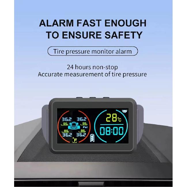 Smart Solar Power TPMS Car Tire Pressure Monitoring System Alarm Tyre Air Pressure Meter Gauge Temperature Warning 4 Sensors