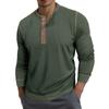 Men's Round Neck Contrast Color Long Sleeve POLO Shirt T-shirt Undershirt Retro British Style Bottoming Tees