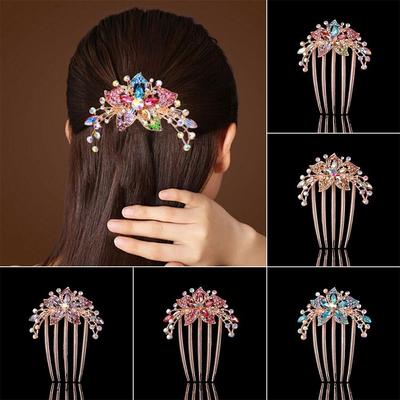Fashion Hair Accessories Bride Hair Jewelry Hairpin Hair Comb Shiny Rhinestone Inlaid Flower