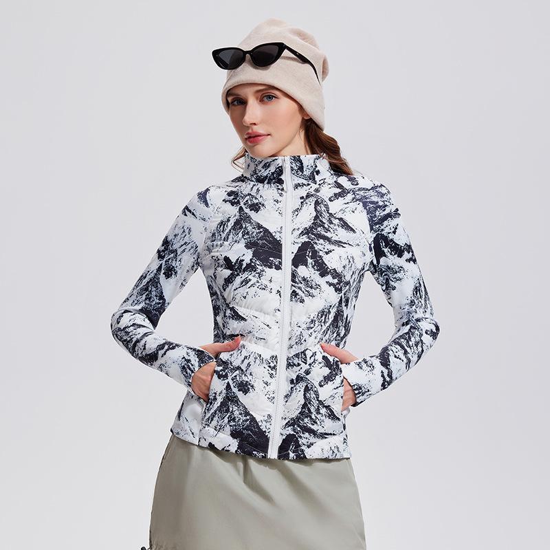 Three-proof sports down jacket women's outdoor running windproof and warm fitness top light and slim stand-up collar ribs jacket