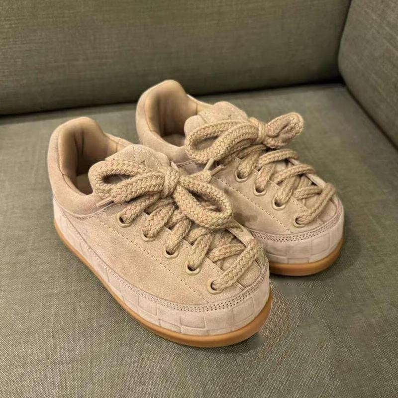 Leather fat bun bread shoes for men and women's spring and autumn new casual sports couple shoes platform heightening board shoes