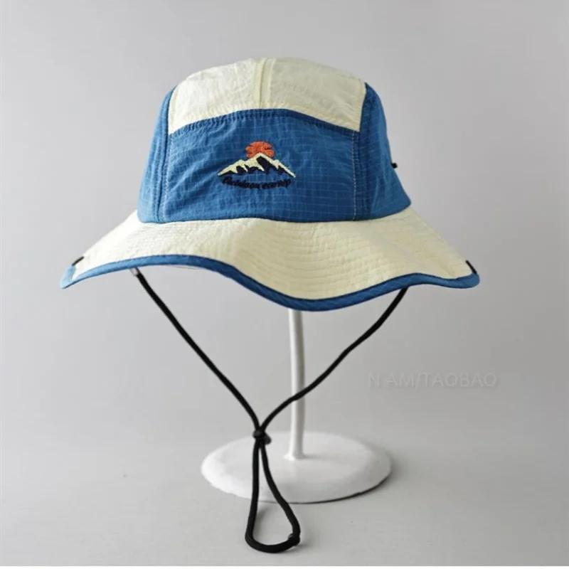 Zealous Sole Women's Sky Blue Retro Japanese Style Outdoor Mountain Hat Spring Quick Dry Cycling Fisherman Sunscreen Waterproof Bucket Hat With Rope 56-58Cm