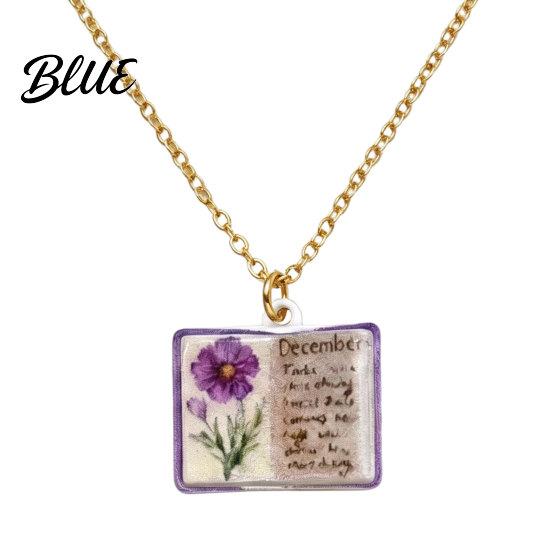 Stylish Women Necklace Birth Flower Necklace Floral Book Pendant January