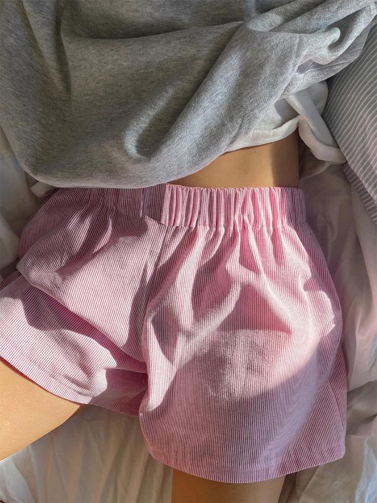 Fashion Pinstripe Patchwork Shorts Ladies Vintage Medium Stretch Shorts Women's Casual Pajama Pants