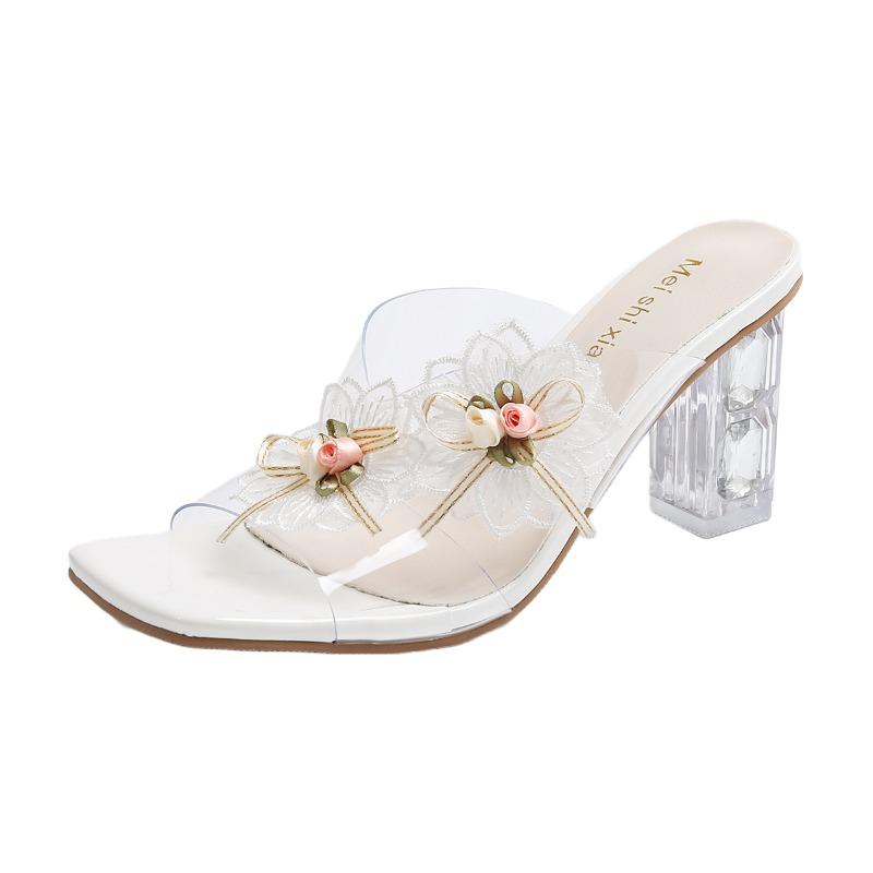 Fashion 2025 Summer New Women's Open Toe Slippers Fashion Floral Square Toe Chunky Heels Sandals Outdoor Daily Dress Modern Slippers