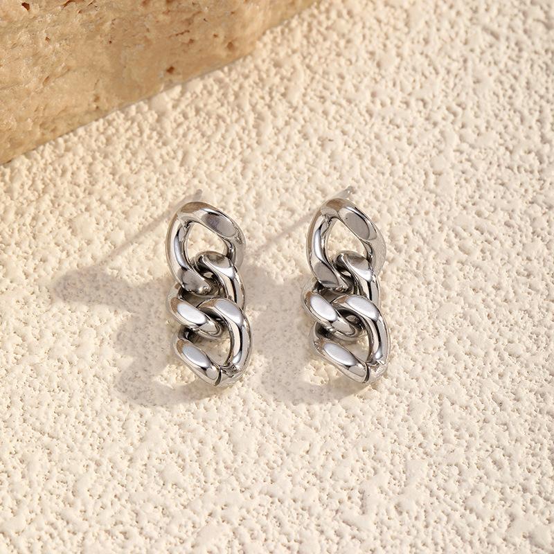 European and American Style Stainless Steel Geometric Chain Titanium Steel Stud Earrings Women's Light Luxury Fashion Simple Stainless Steel Stud
