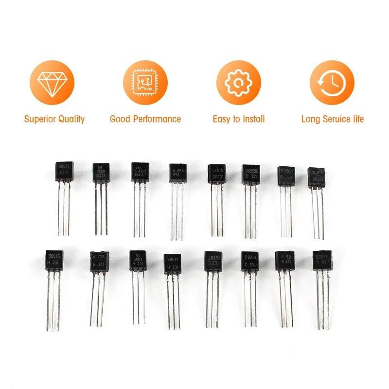 16kinds*10pcs Triode Transistor Assorted Kit, S9011 S9012 S9013 S9014 S9018 A1015 C1815 A42 A733 A92 S8550 S8050 2N3906 2N3904