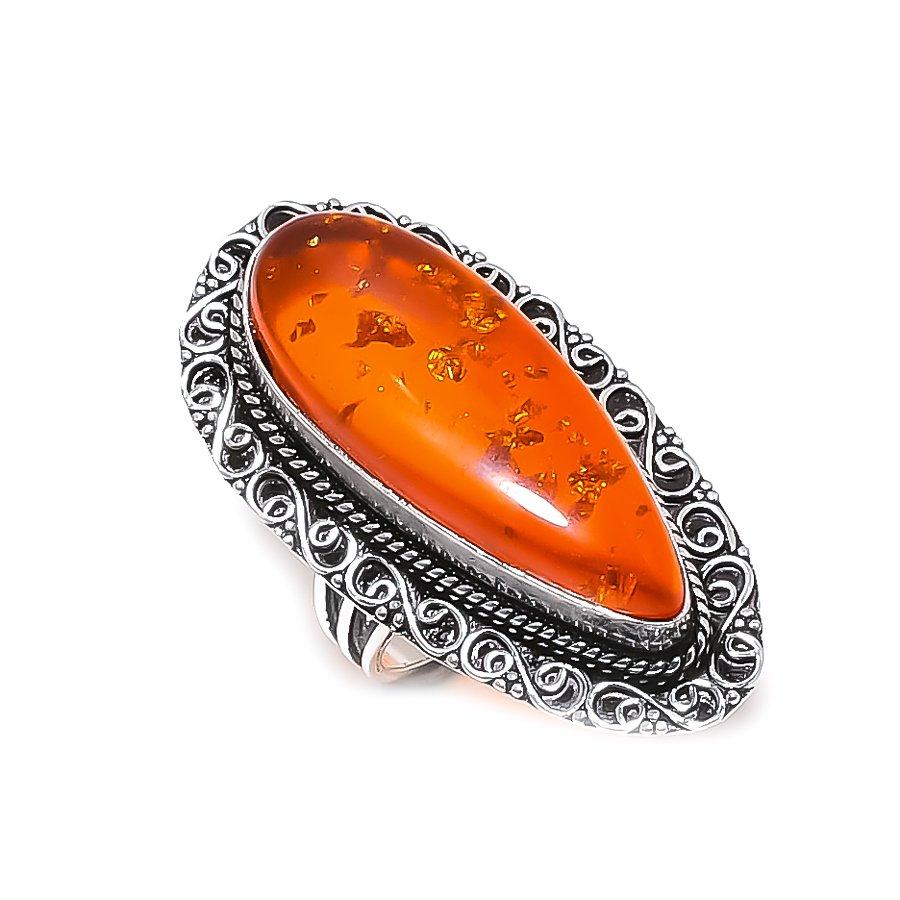 Natural Baltic Amber Gemstone 925 Sterling Silver Jewelry Ring Size 9 ETC-13981
