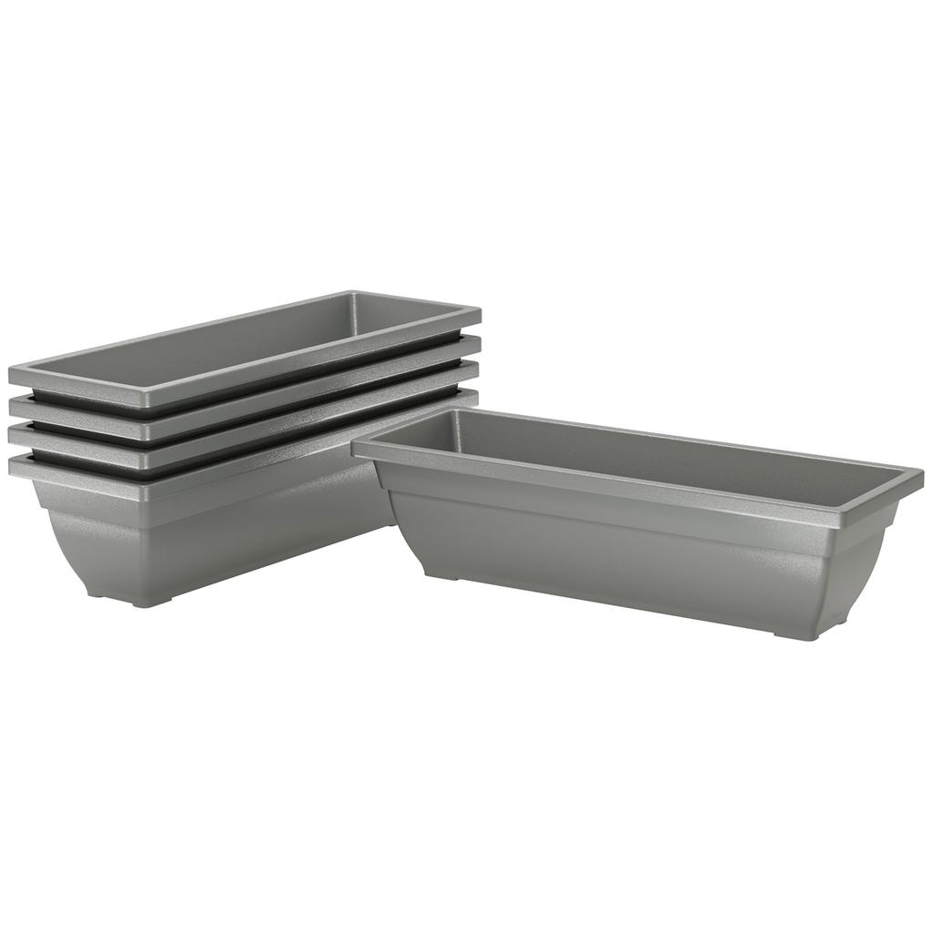 Set of 5 Flower Pots, Plastic Planters for Patio, Garden, Balcony, 59 X 21 X 16 Cm, Grey