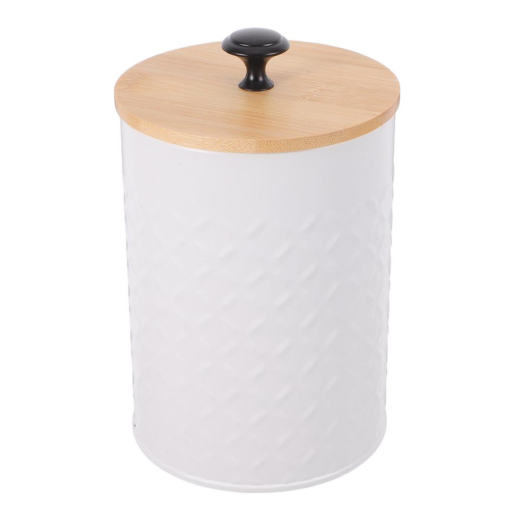 White Metal Countertop Canister Airtight Seal Bamboo Lid Coffee Beans Tea Leaves Sugar Cubes Grains Storage Jar Kitchen