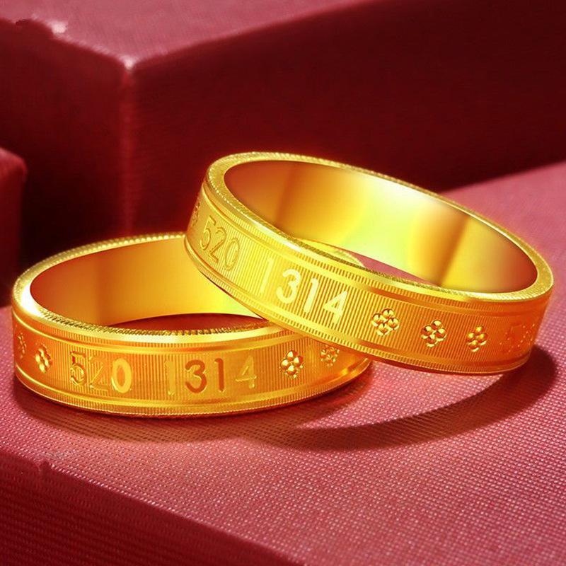 Gold-Plated Brass Couple Rings: Vietnamese Sand Gold 1314 Wedding and Qixi Gift Rings for Men and Women.
