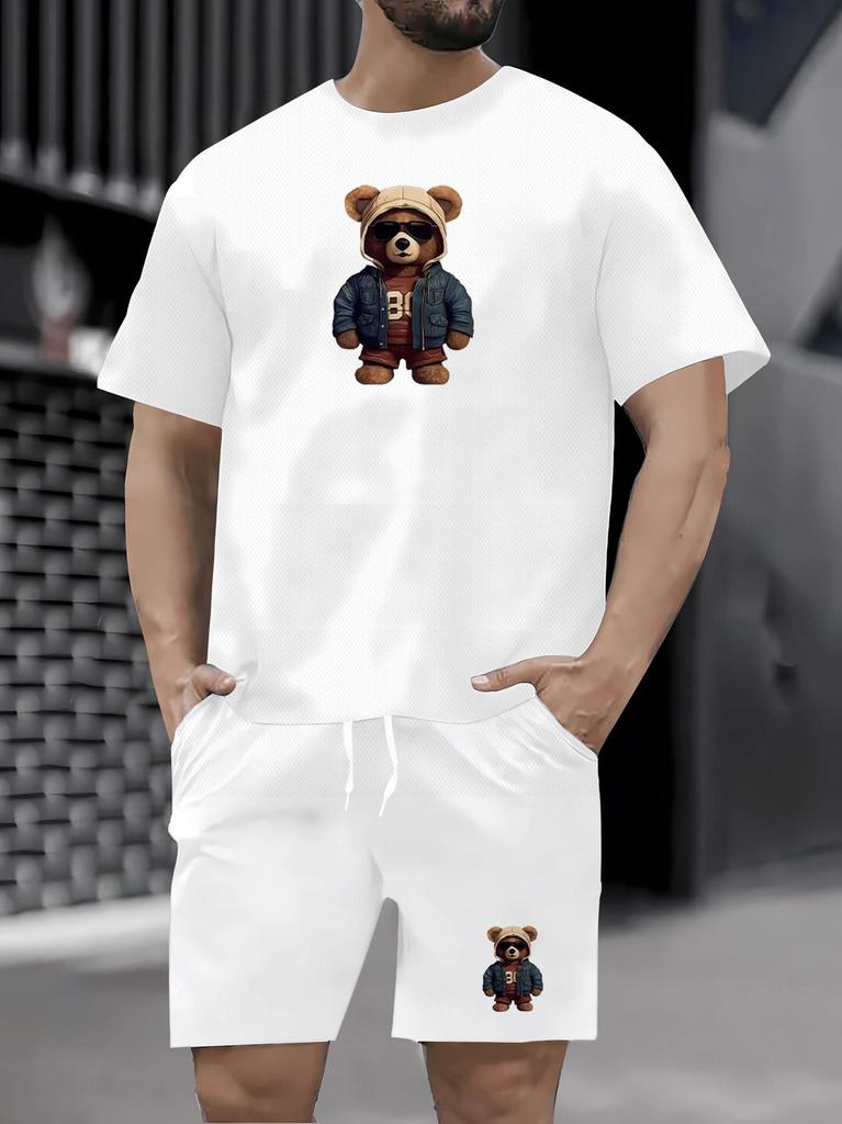 Men's Summer Casual Round Neck Mesh T-shirt & Shorts Set