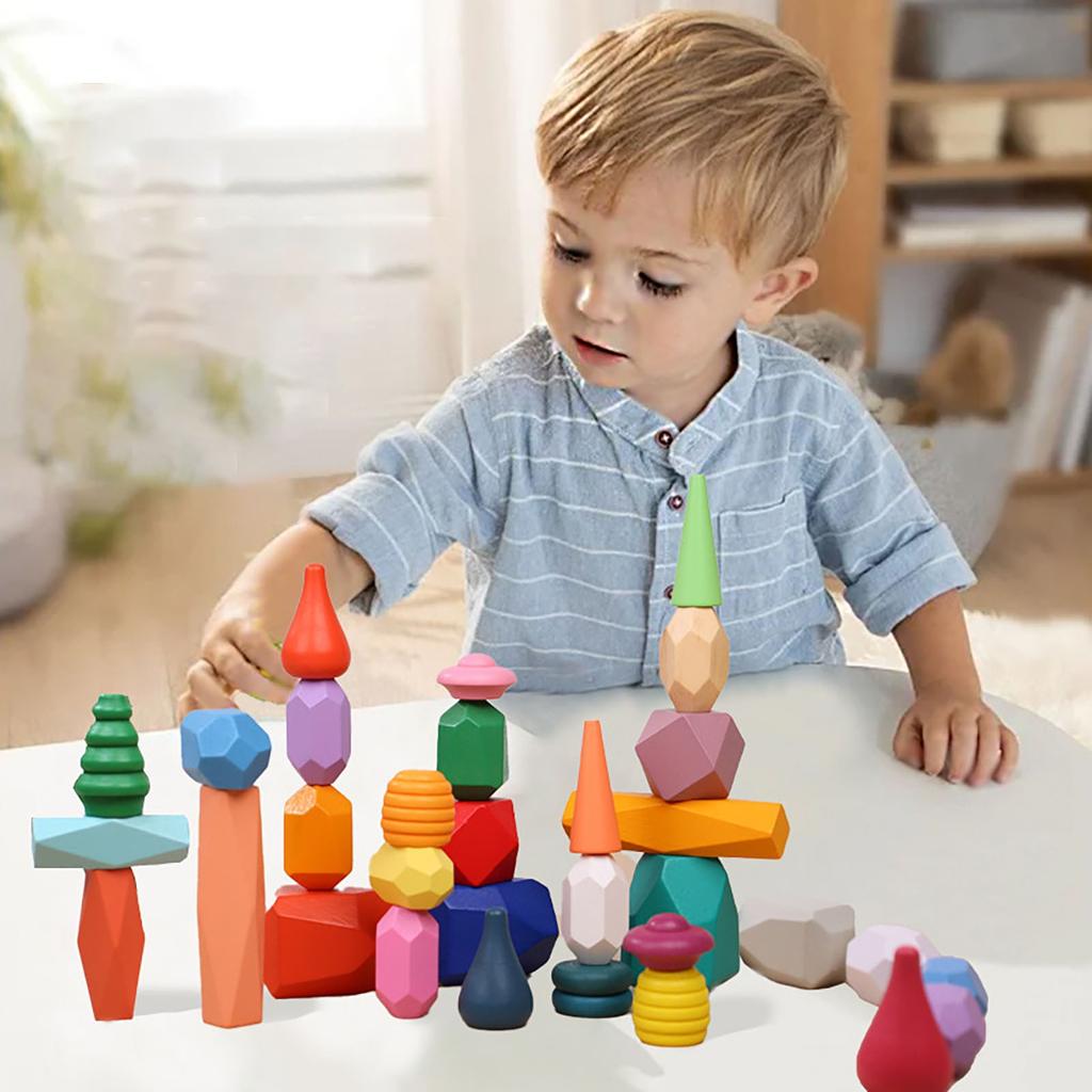 Sada dřevěných bloků Blanace Blocks Balance Stones Block Lehká přírodní barevná stohovací hra vzdělávací logická hračka (Vícebarevné )