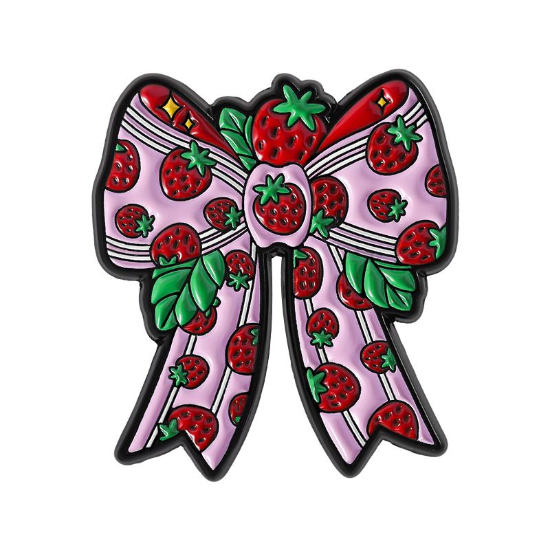 Strawberry Bow Enamel Pins Custom Red High Heels Brooches Lapel Badges Clothes Funny Jewelry Gift for Friends