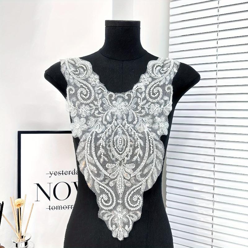 1PC Three-dimensional Embroidered Collar Corsage DIY Handmade Lace Collar Hollowed-out Lace Necktie Lace Beads Accessories Lace белый