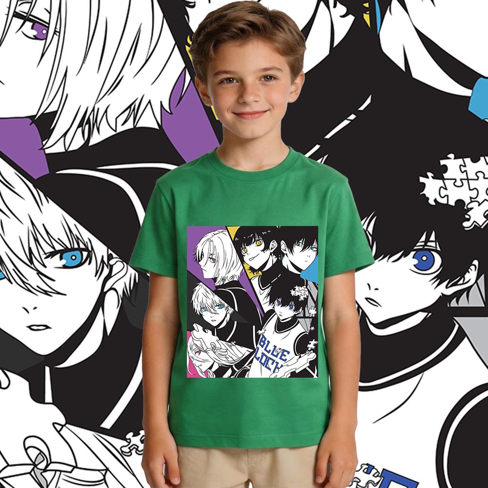 Blue Lock Characters Anime Print Cotton T Shirts for Boys Girls Short Sleeve Kids Casual Summer Tops Soft Children Clothing