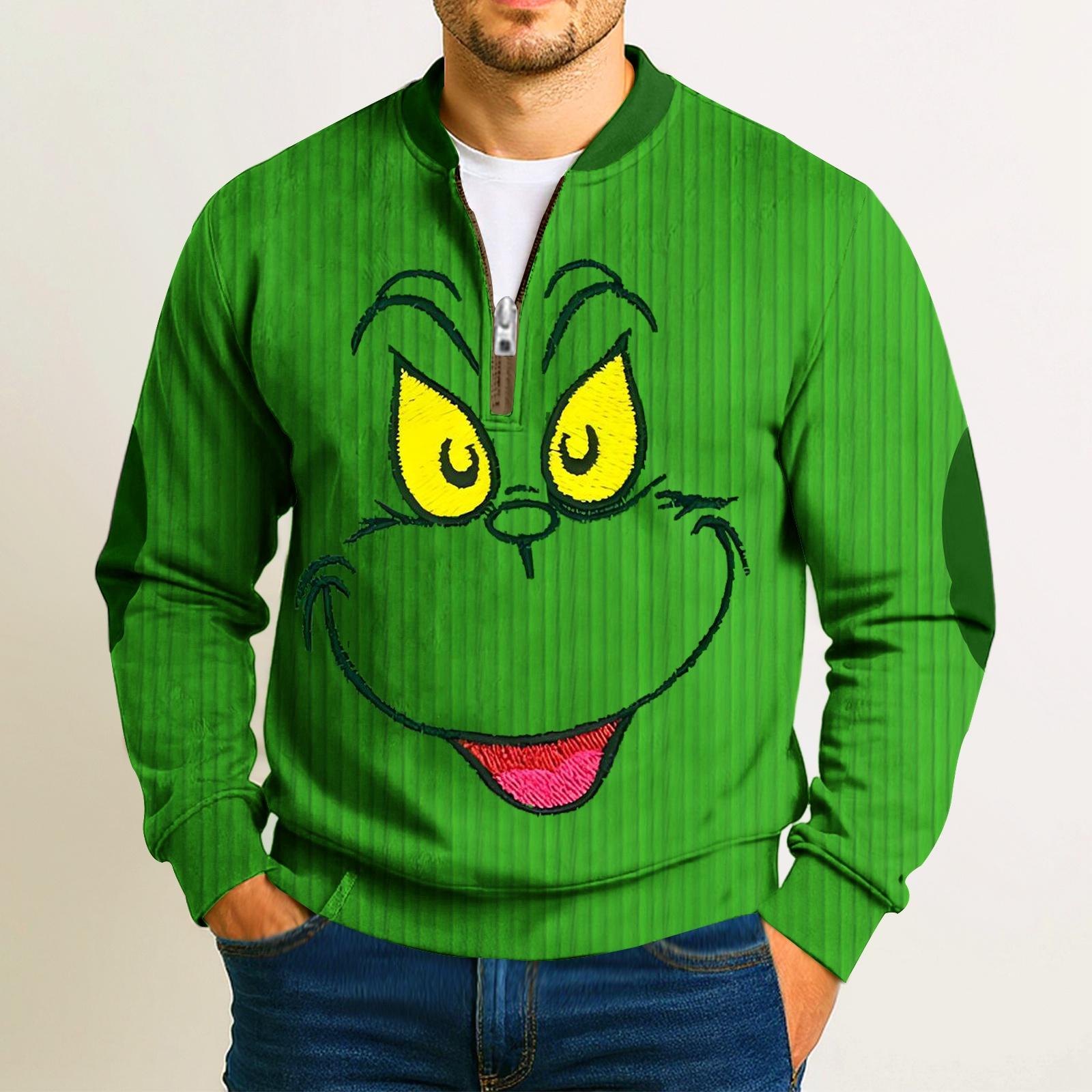 Men S Outdoor Zipper Long Sleeved Sportswear Casual Sweatshirt XL зелёный