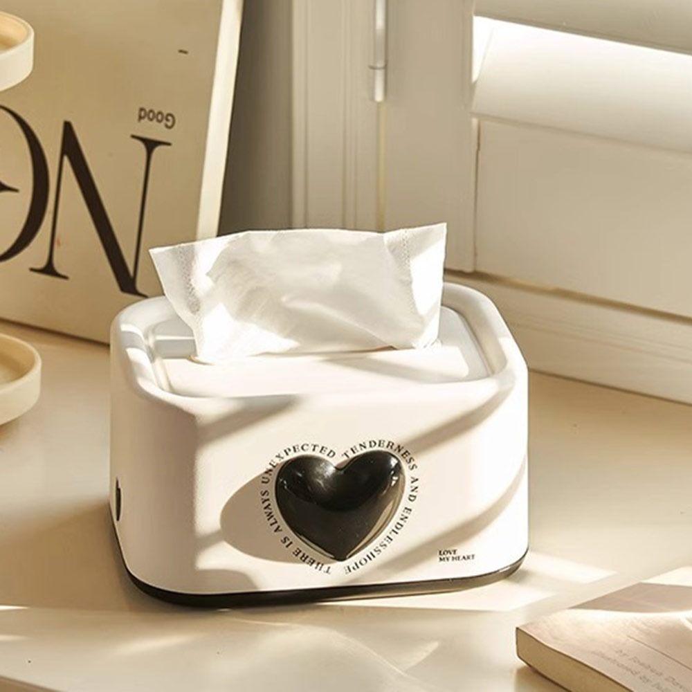 Scatola di fazzoletti da scrivania di grande capacità Design a forma di cuore Impermeabile Scatola di fazzoletti per tavolino Sollevamento automatico con molla