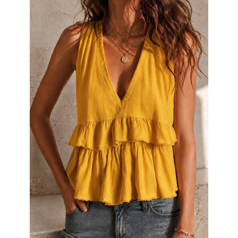 BITCED Women's Fashion Casual Solid Color Print Sleeveless V Neck Blouses & Shirts