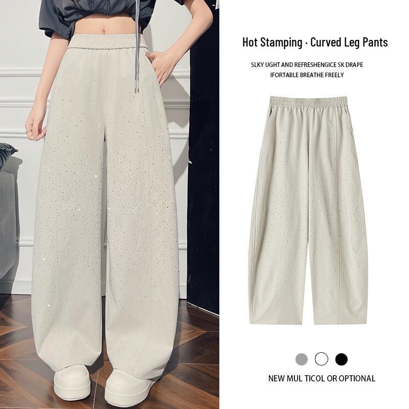 Spring 2026 Women s Mid-High Waist Washed Cotton Pants with 3D Rhinestone Star Design 2XL