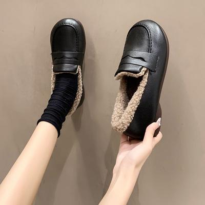 New Winter 2024 Velvet Warm Soft Leather Cotton Shoes for Women for Wear Small Leather Shoes for Women Zapatos De Mujer