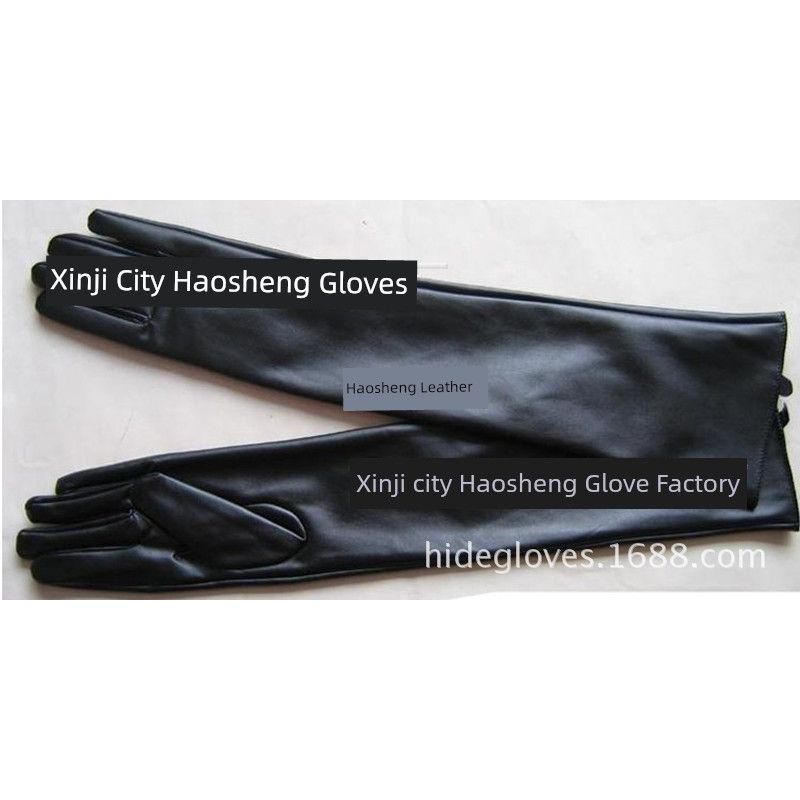 

Ультрадлинные кожаные перчатки женские 50 см выше локтя из искусственной кожи ПУ плоские модные нарукавники Фабрика перчаток Синьцзи Black 50cm