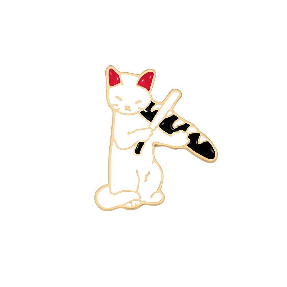 Funny Cat Brooch Play Music Drink Water Kitty Cartoon Animal Enamel Pins Bag Clothes Lapel Pin Cute Badge Jewelry Gift for Kids